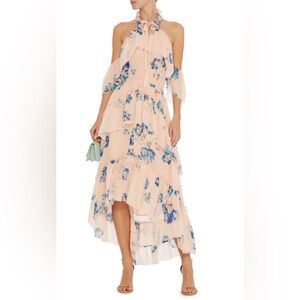 ULLA JOHNSON Valentine Silk Floral Print Halterneck Midi Dress Sz. XS Nude/Blush
